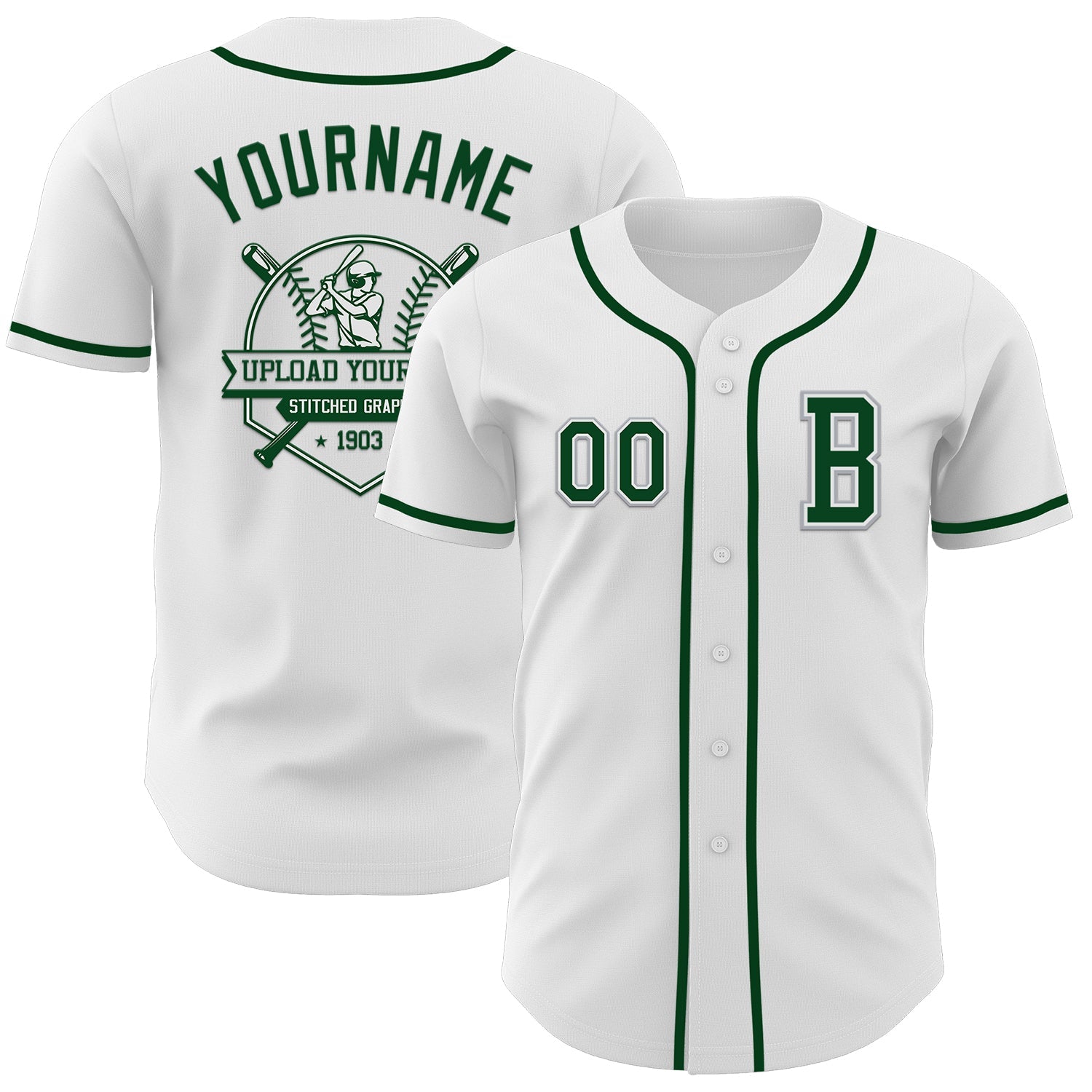 Custom White Green-Gray Authentic Baseball Jersey view 5