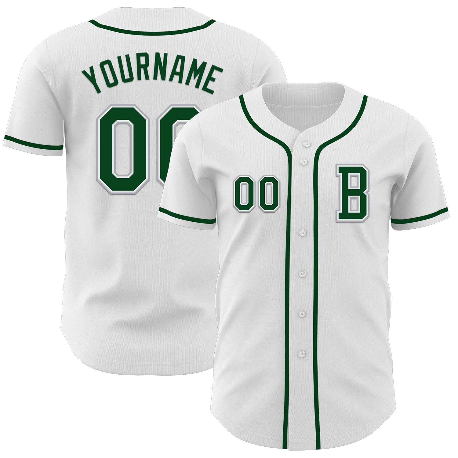 Custom White Green-Gray Authentic Baseball Jersey - Main View