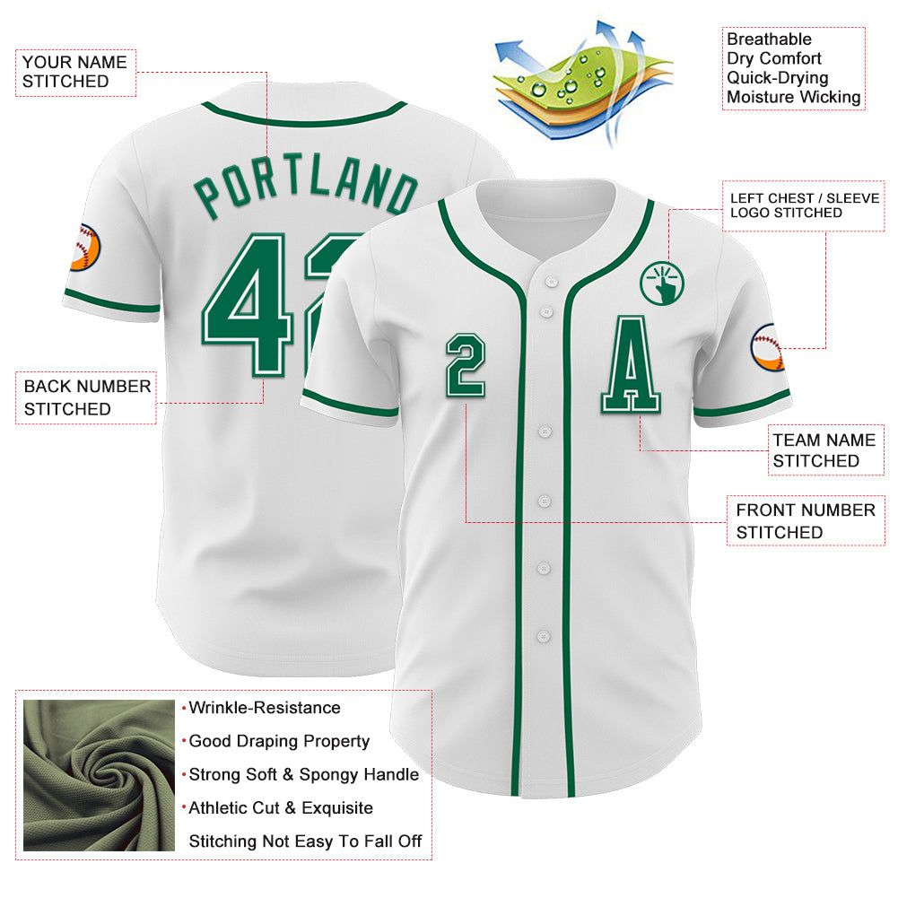 Custom White Kelly Green Authentic Baseball Jersey view 2