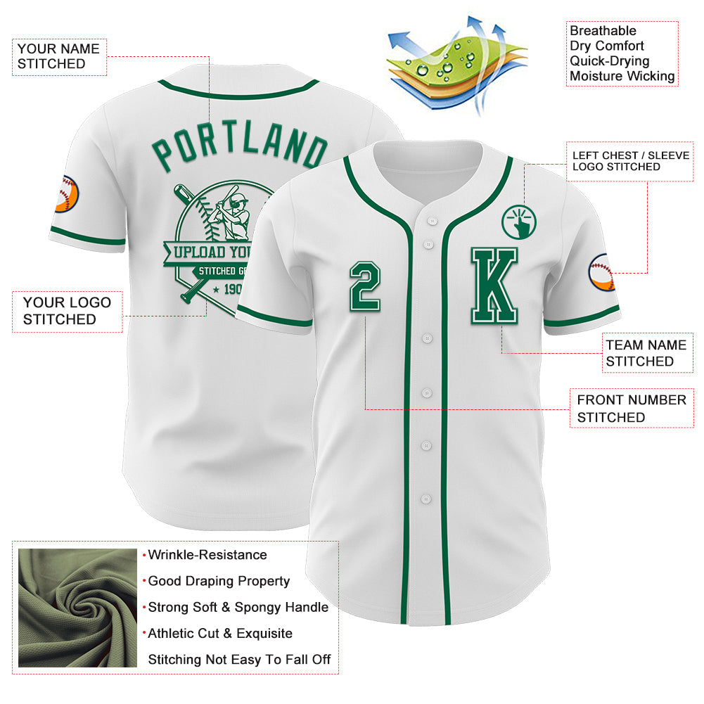 Custom White Kelly Green Authentic Baseball Jersey view 6