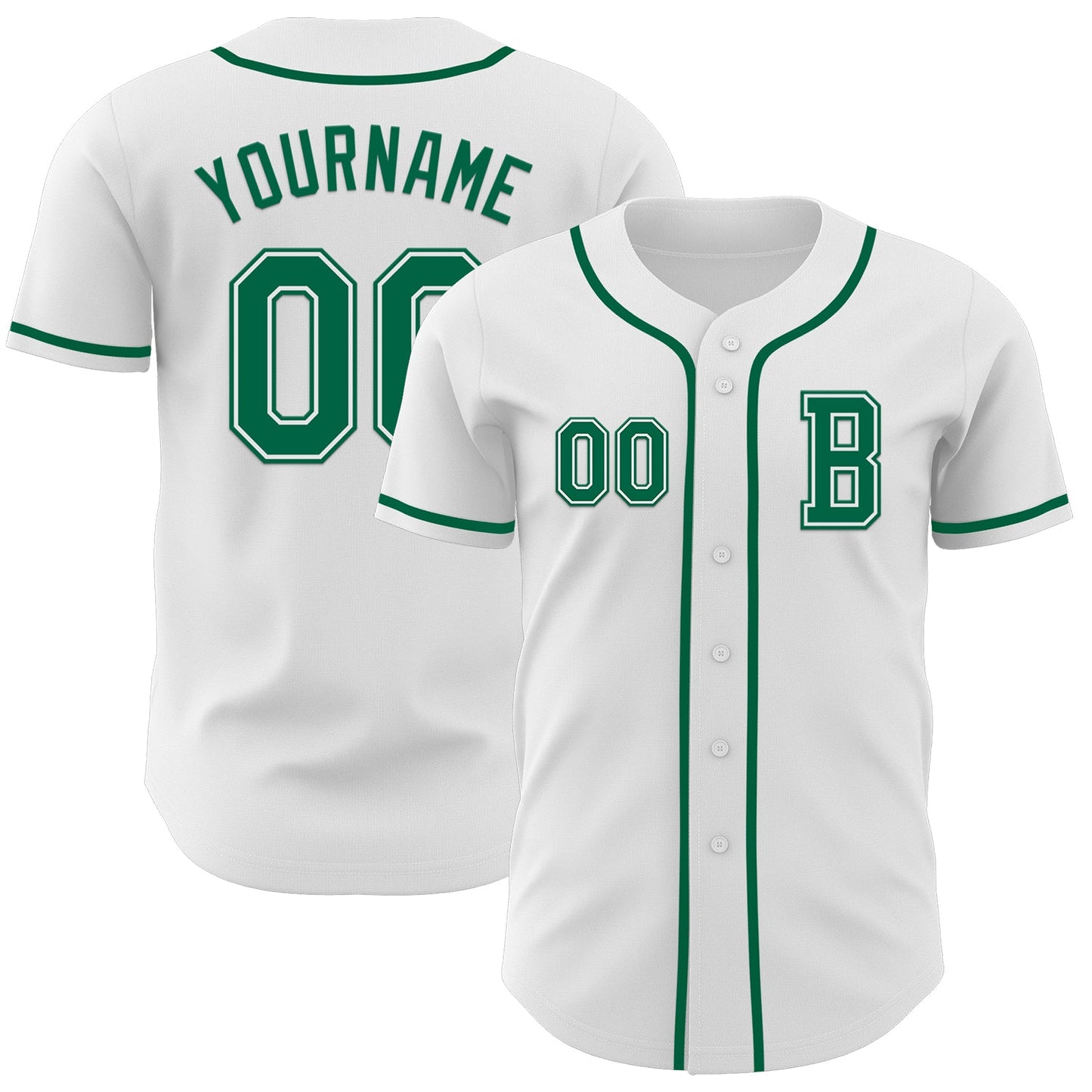 Custom White Kelly Green Authentic Baseball Jersey - Main View