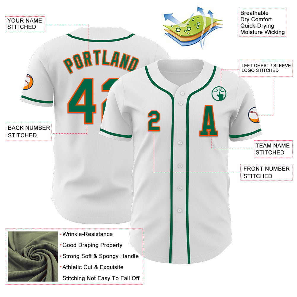 Custom White Kelly Green-Orange Authentic Baseball Jersey view 2