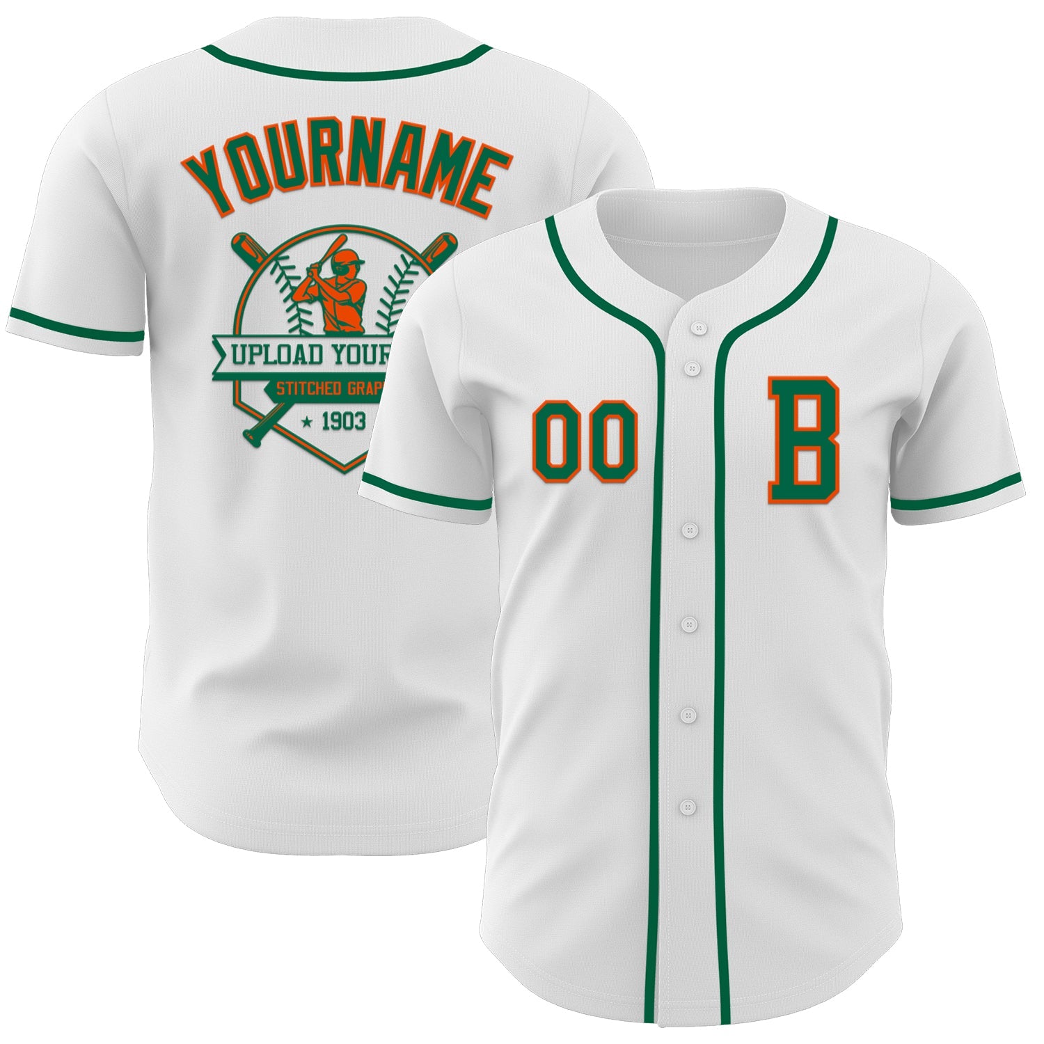 Custom White Kelly Green-Orange Authentic Baseball Jersey view 5