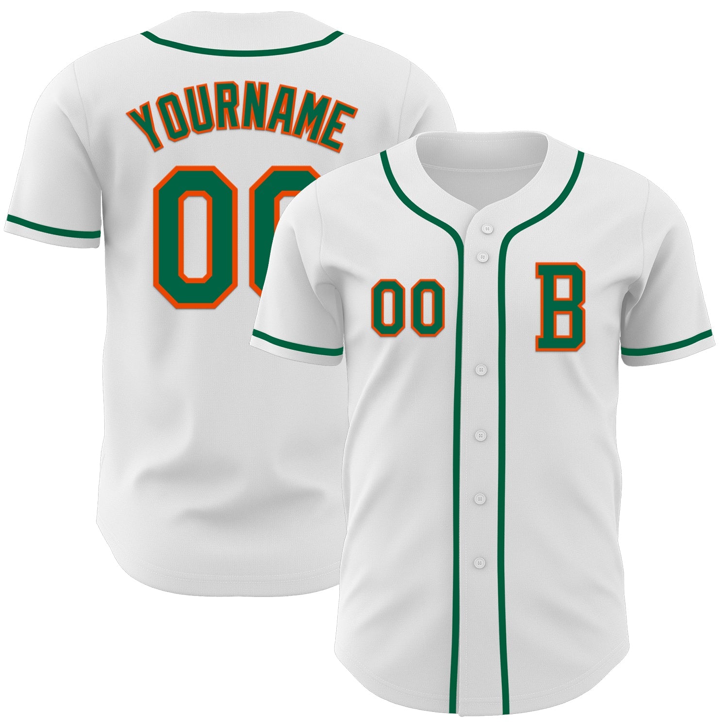 Custom White Kelly Green-Orange Authentic Baseball Jersey - Main View