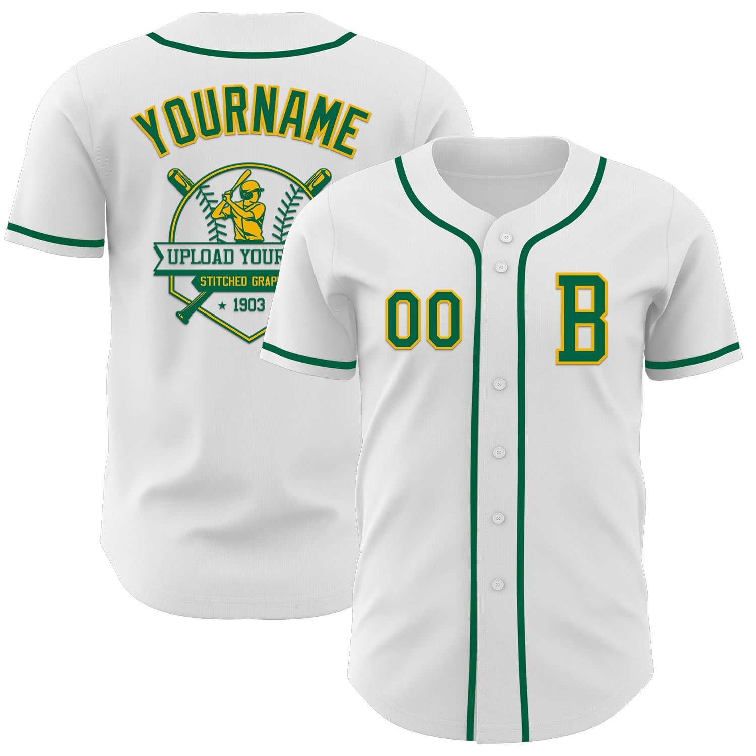 Custom White Kelly Green-Gold Authentic Baseball Jersey view 5