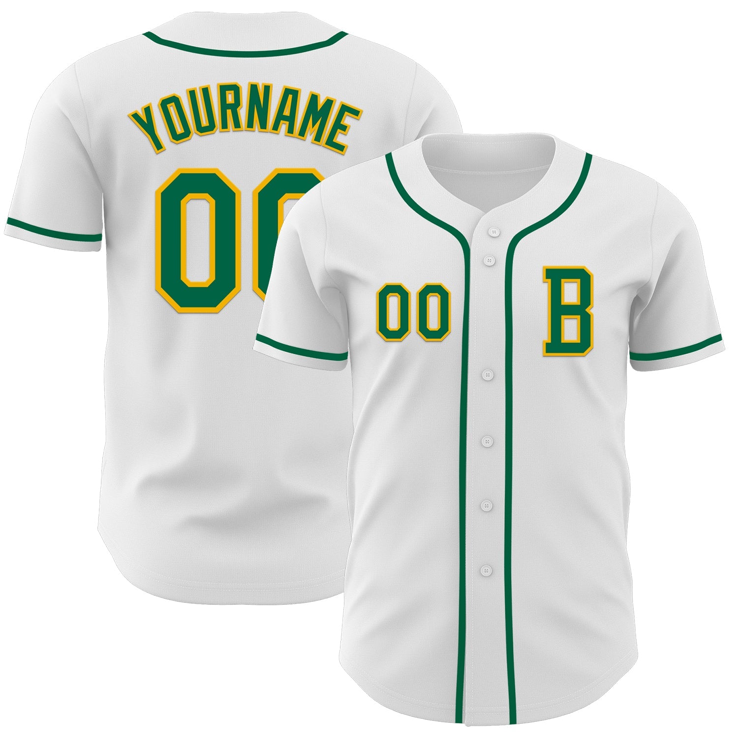 Custom White Kelly Green-Gold Authentic Baseball Jersey - Main View