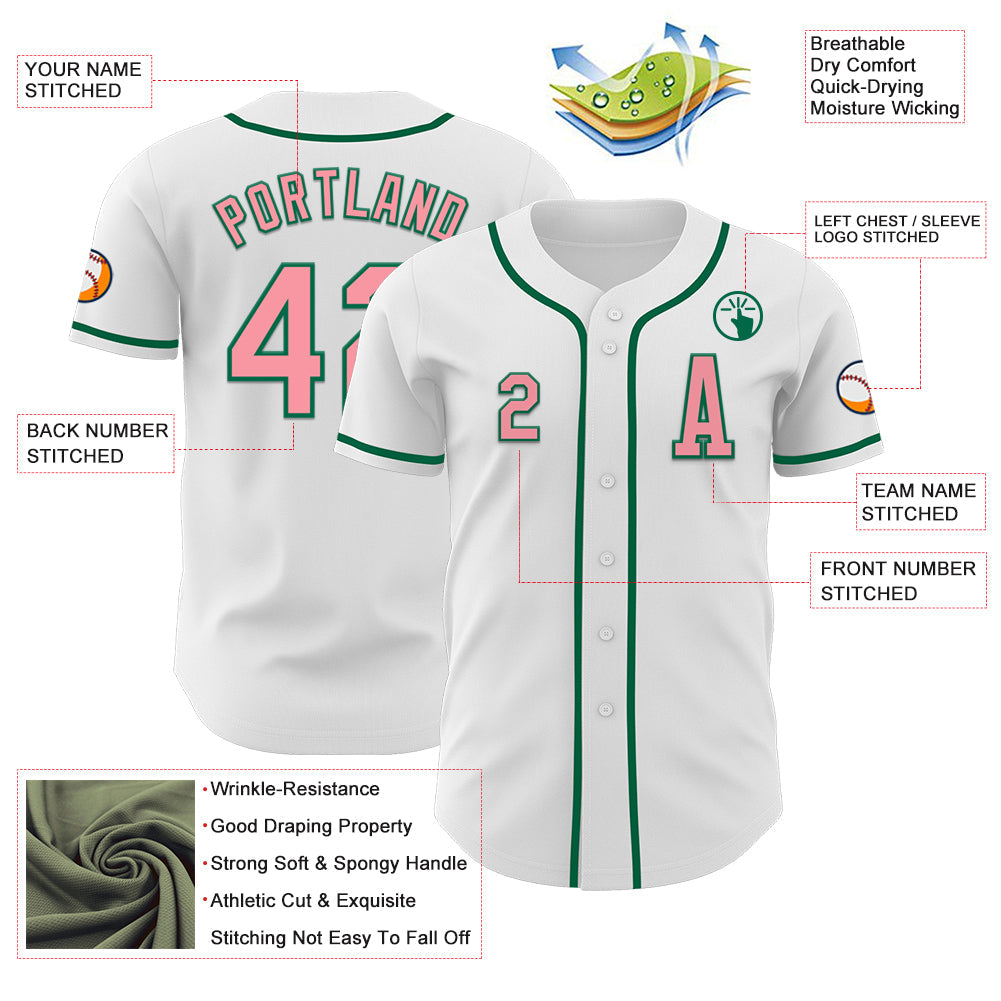 Custom White Medium Pink-Kelly Green Authentic Baseball Jersey view 2