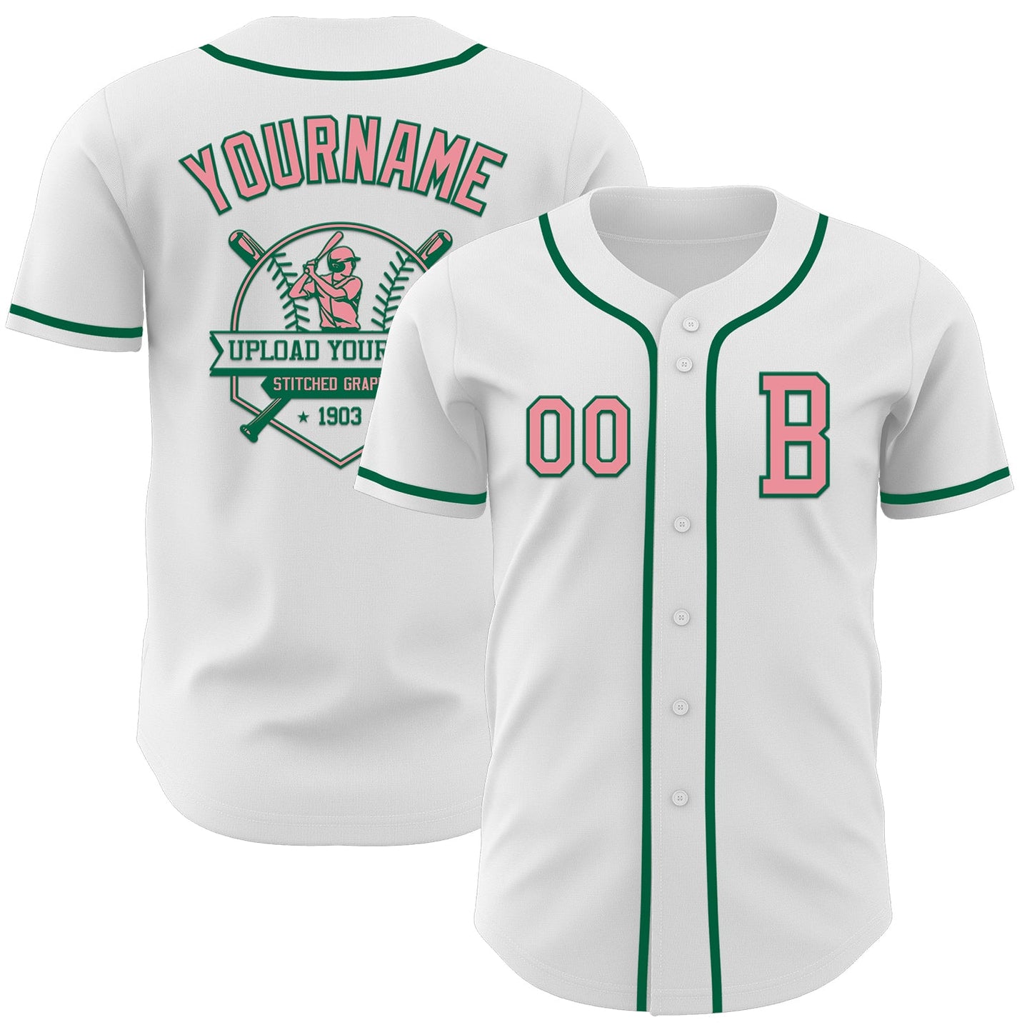 Custom White Medium Pink-Kelly Green Authentic Baseball Jersey view 5