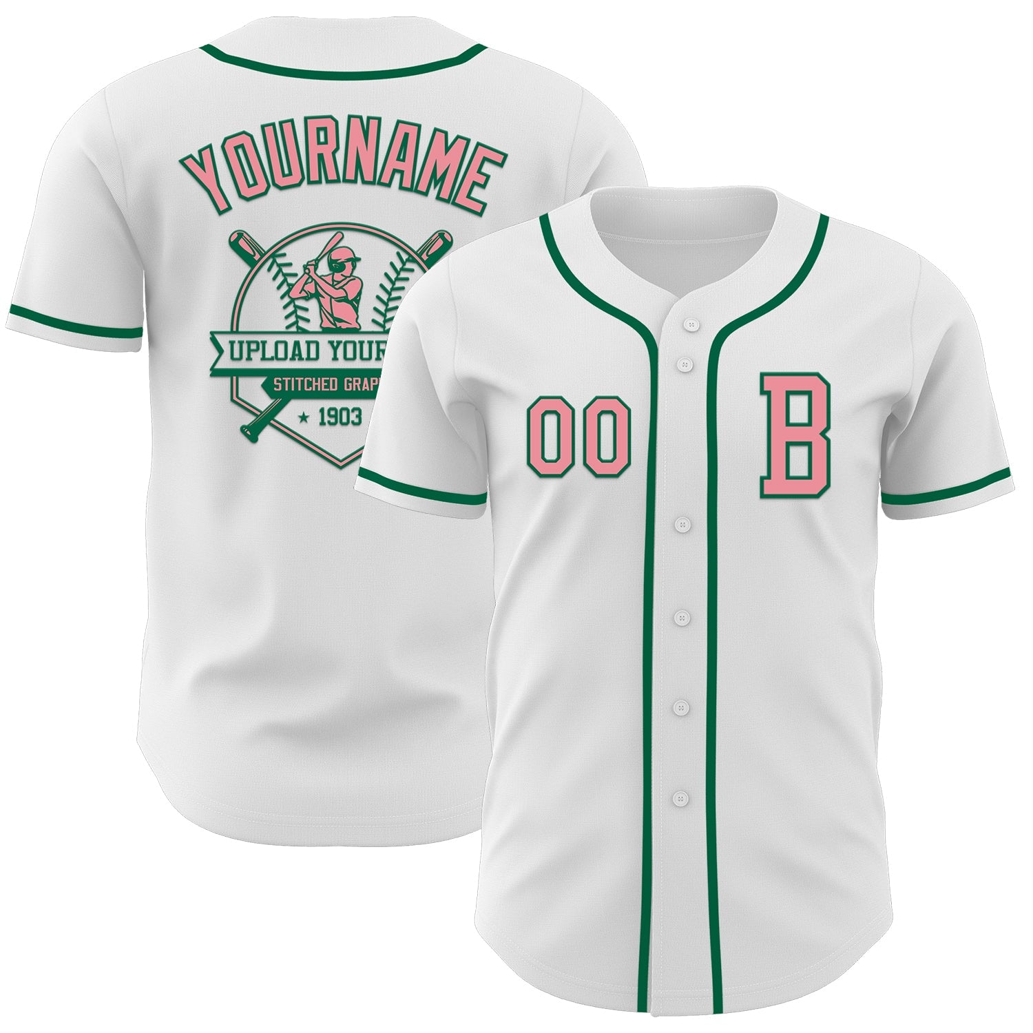 Custom White Medium Pink-Kelly Green Authentic Baseball Jersey view 5