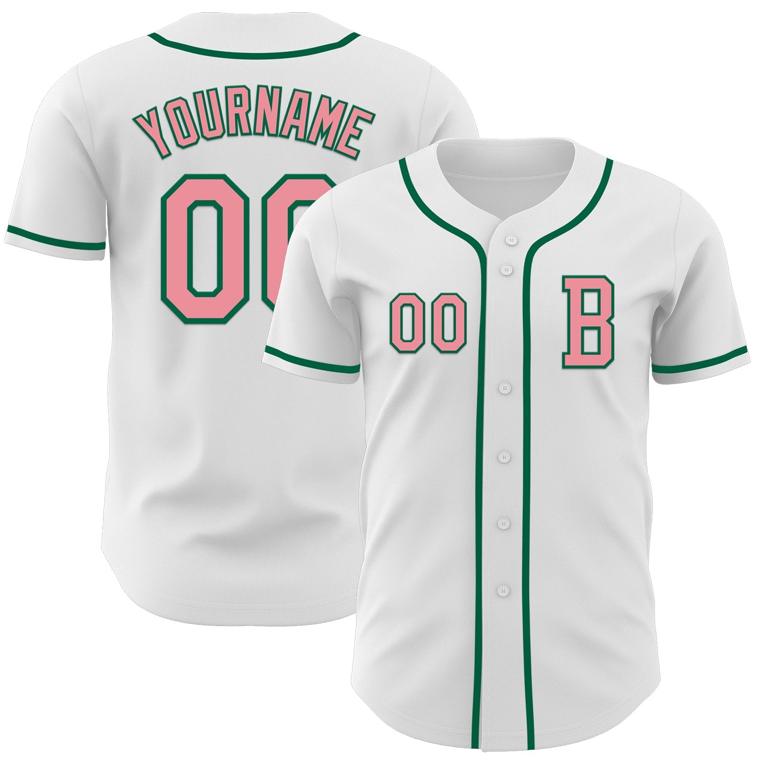 Custom White Medium Pink-Kelly Green Authentic Baseball Jersey - Main View