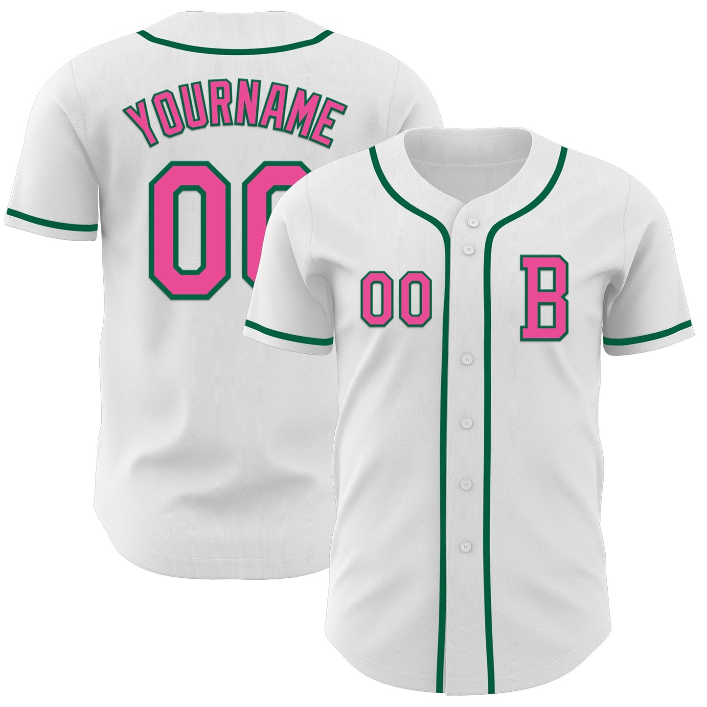 Custom White Pink-Kelly Green Authentic Baseball Jersey - Main View