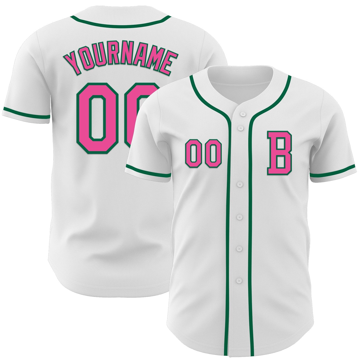 Custom White Pink-Kelly Green Authentic Baseball Jersey - Main View