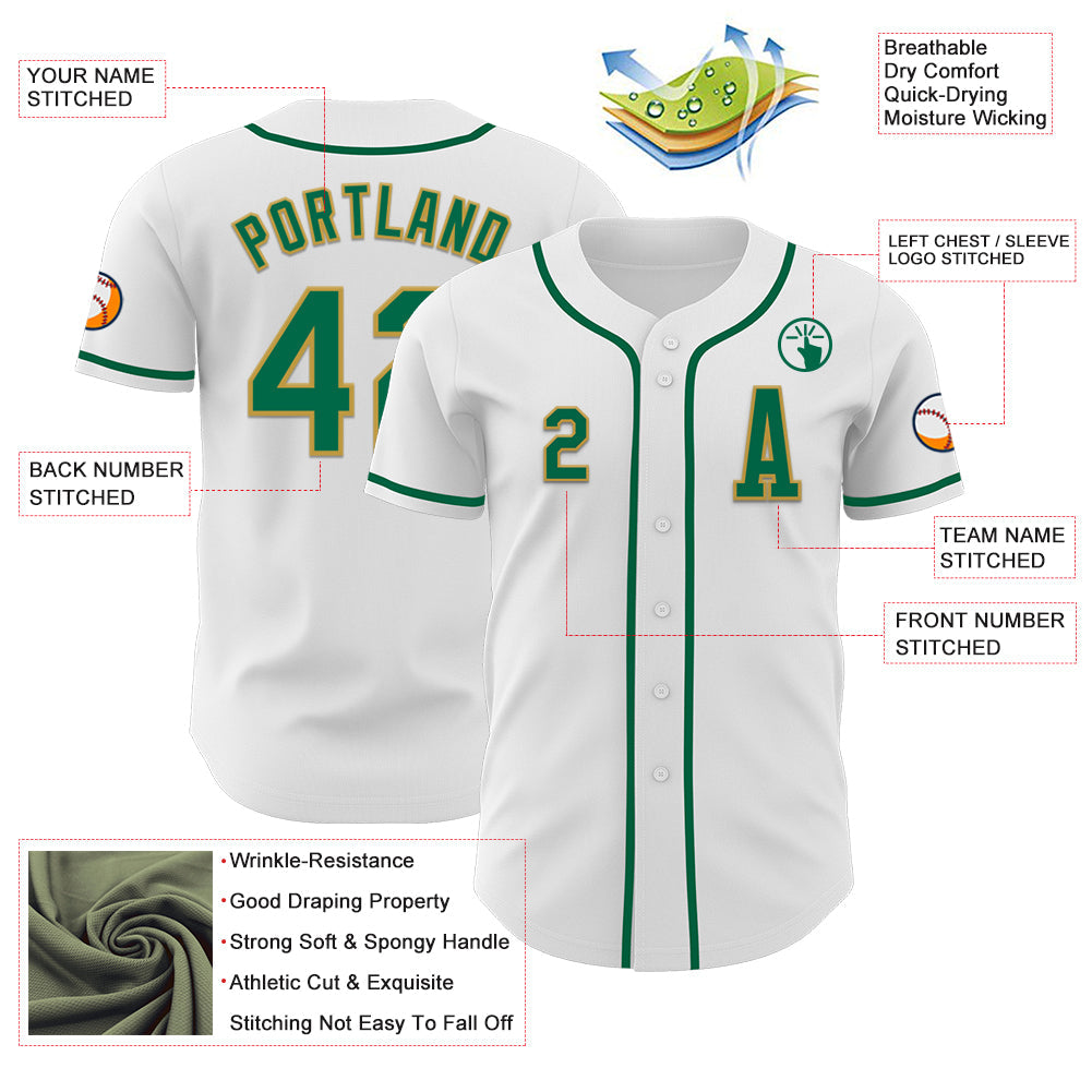 Custom White Kelly Green-Old Gold Authentic Baseball Jersey view 2