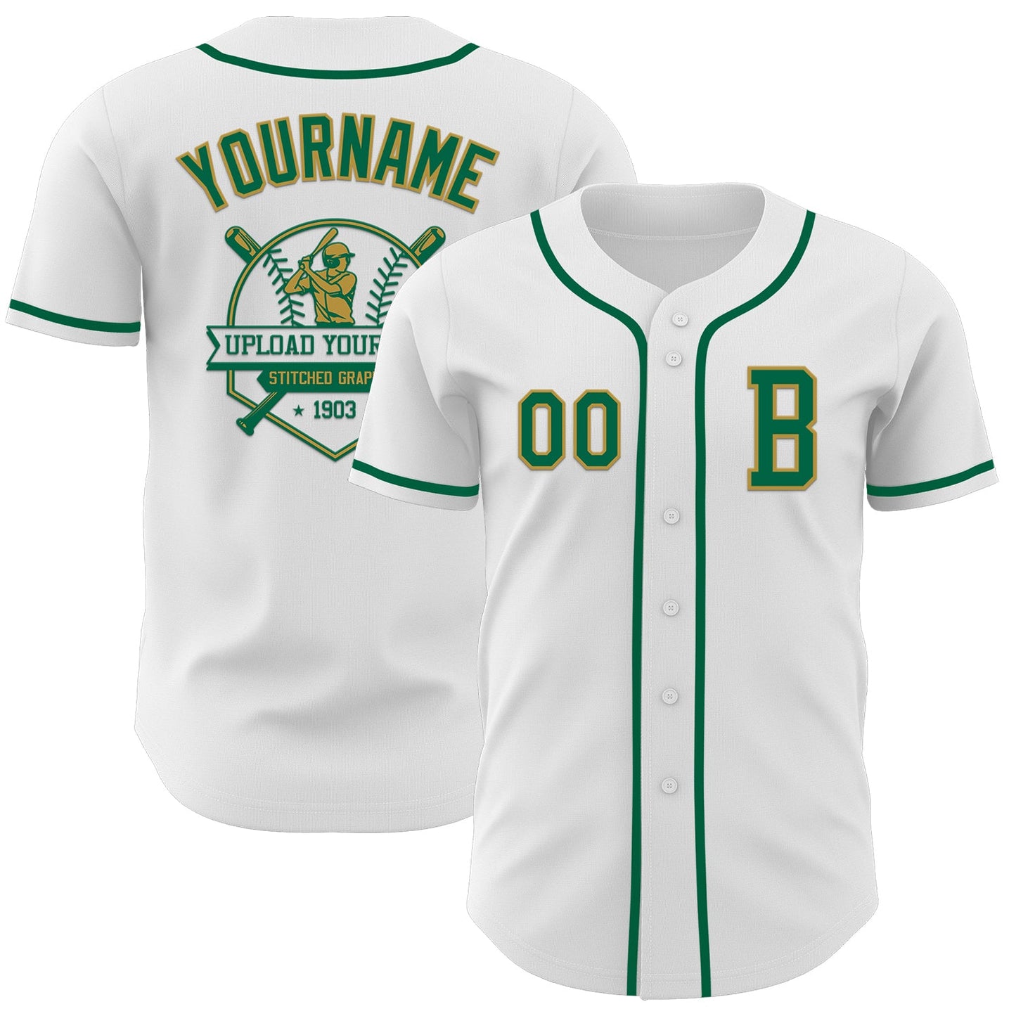 Custom White Kelly Green-Old Gold Authentic Baseball Jersey view 5