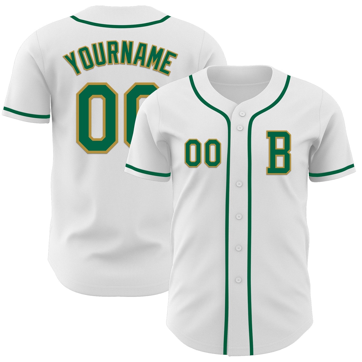 Custom White Kelly Green-Old Gold Authentic Baseball Jersey - Main View