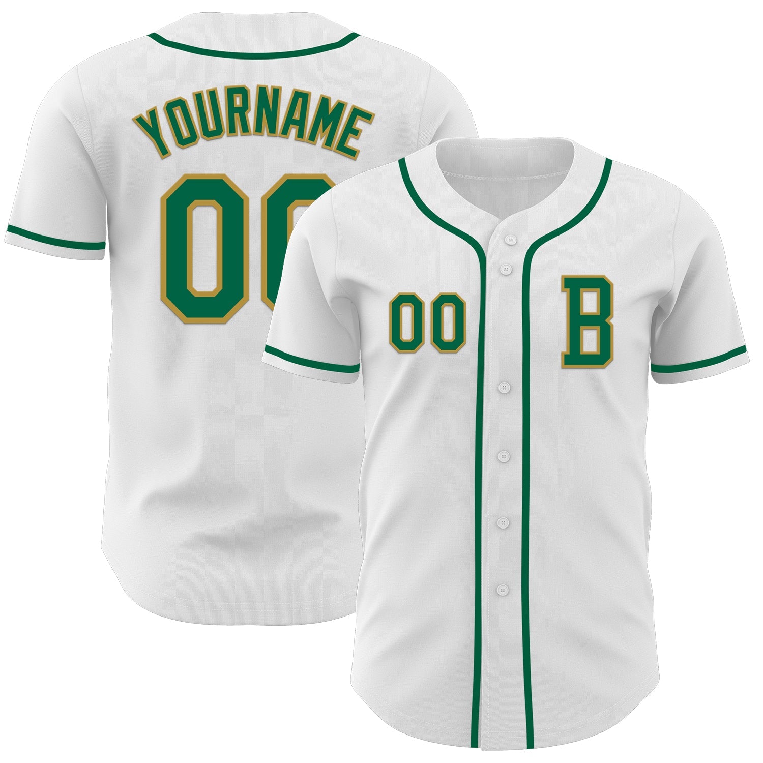 Custom White Kelly Green-Old Gold Authentic Baseball Jersey - Main View