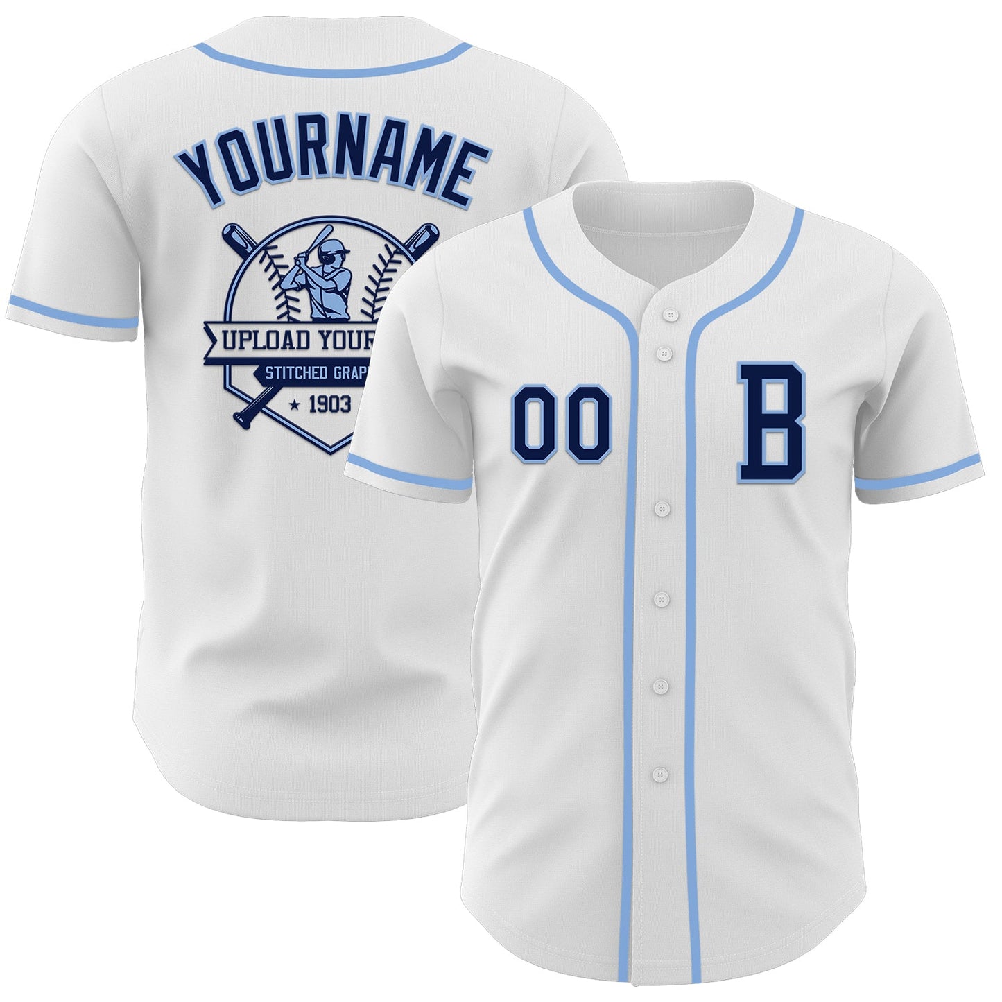 Custom White Navy-Light Blue Authentic Baseball Jersey view 5