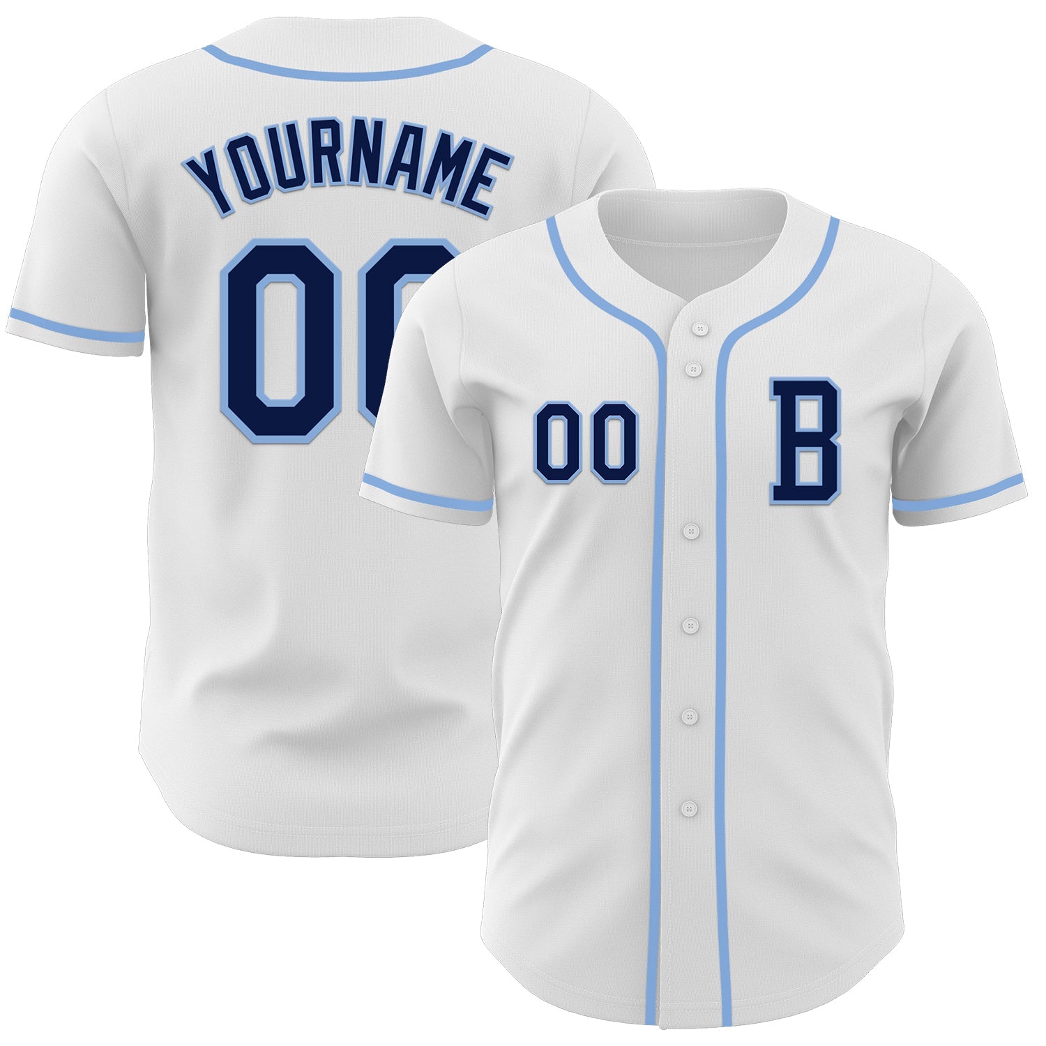 Custom White Navy-Light Blue Authentic Baseball Jersey - Main View