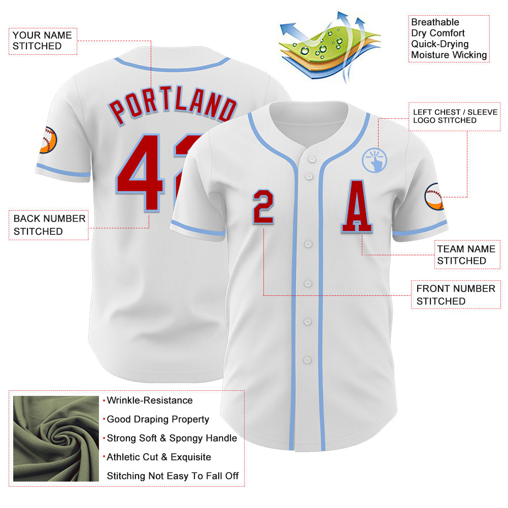 Custom White Red-Light Blue Authentic Baseball Jersey view 2
