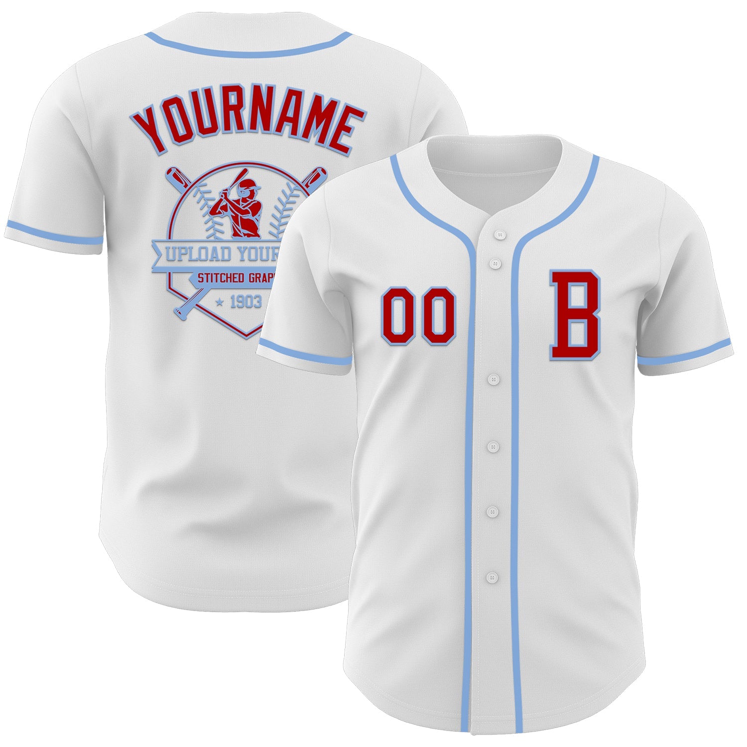 Custom White Red-Light Blue Authentic Baseball Jersey view 5