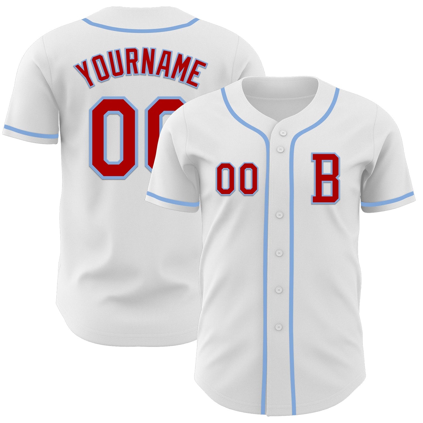 Custom White Red-Light Blue Authentic Baseball Jersey - Main View