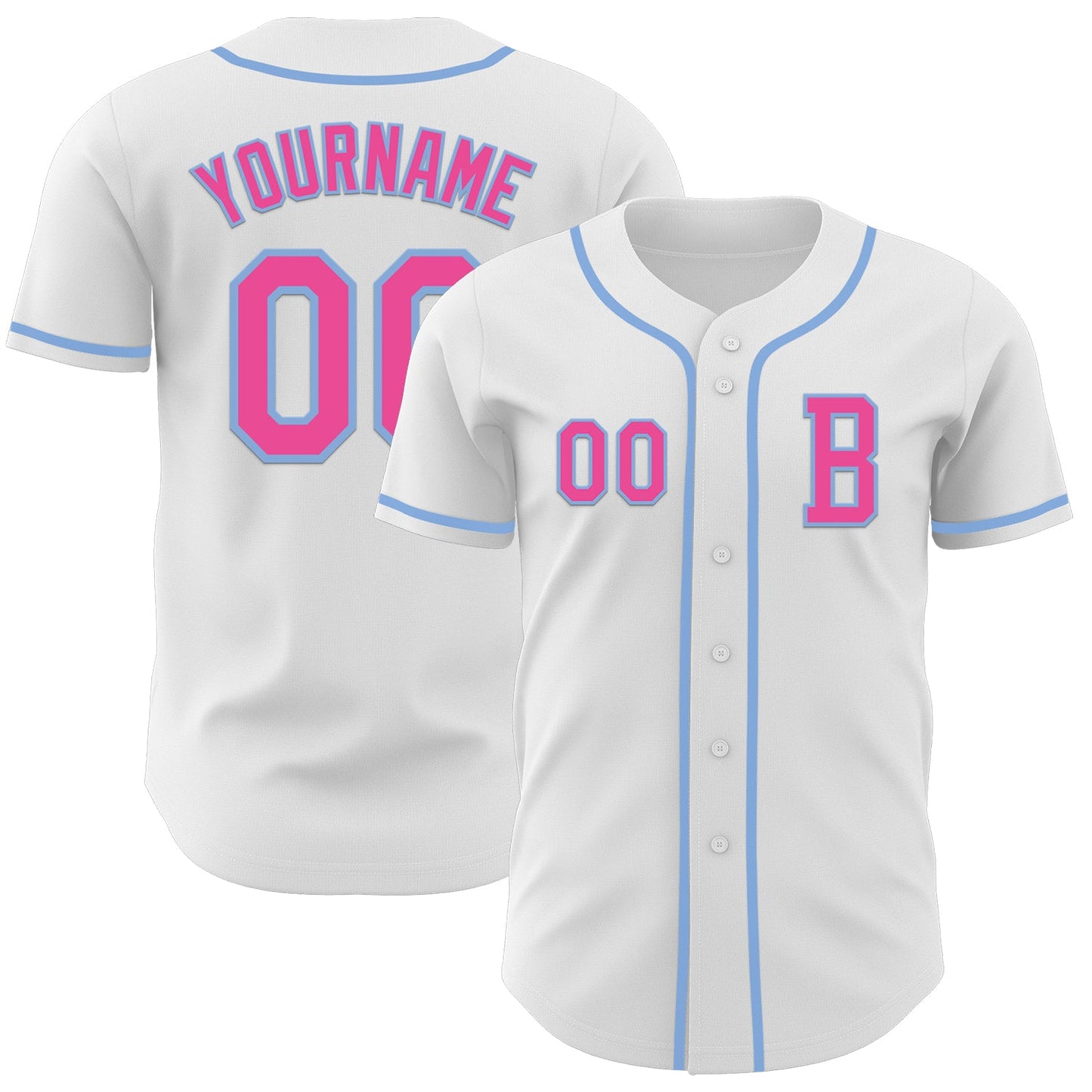 Custom White Pink-Light Blue Authentic Baseball Jersey - Main View