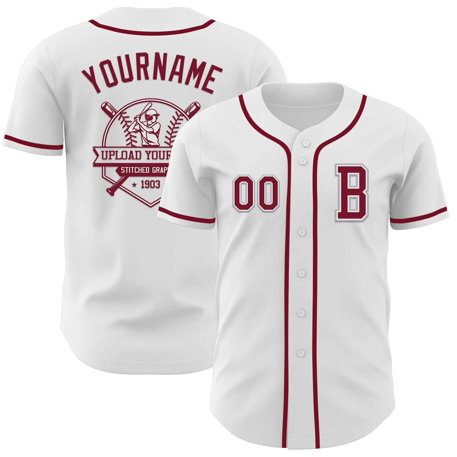 Custom White Crimson-Gray Authentic Baseball Jersey view 5