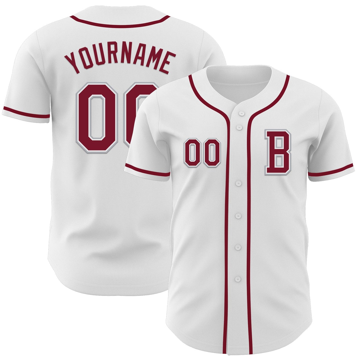 Custom White Crimson-Gray Authentic Baseball Jersey - Main View