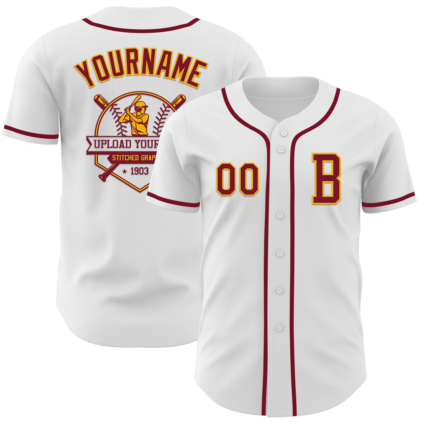 Custom White Crimson-Gold Authentic Baseball Jersey view 5