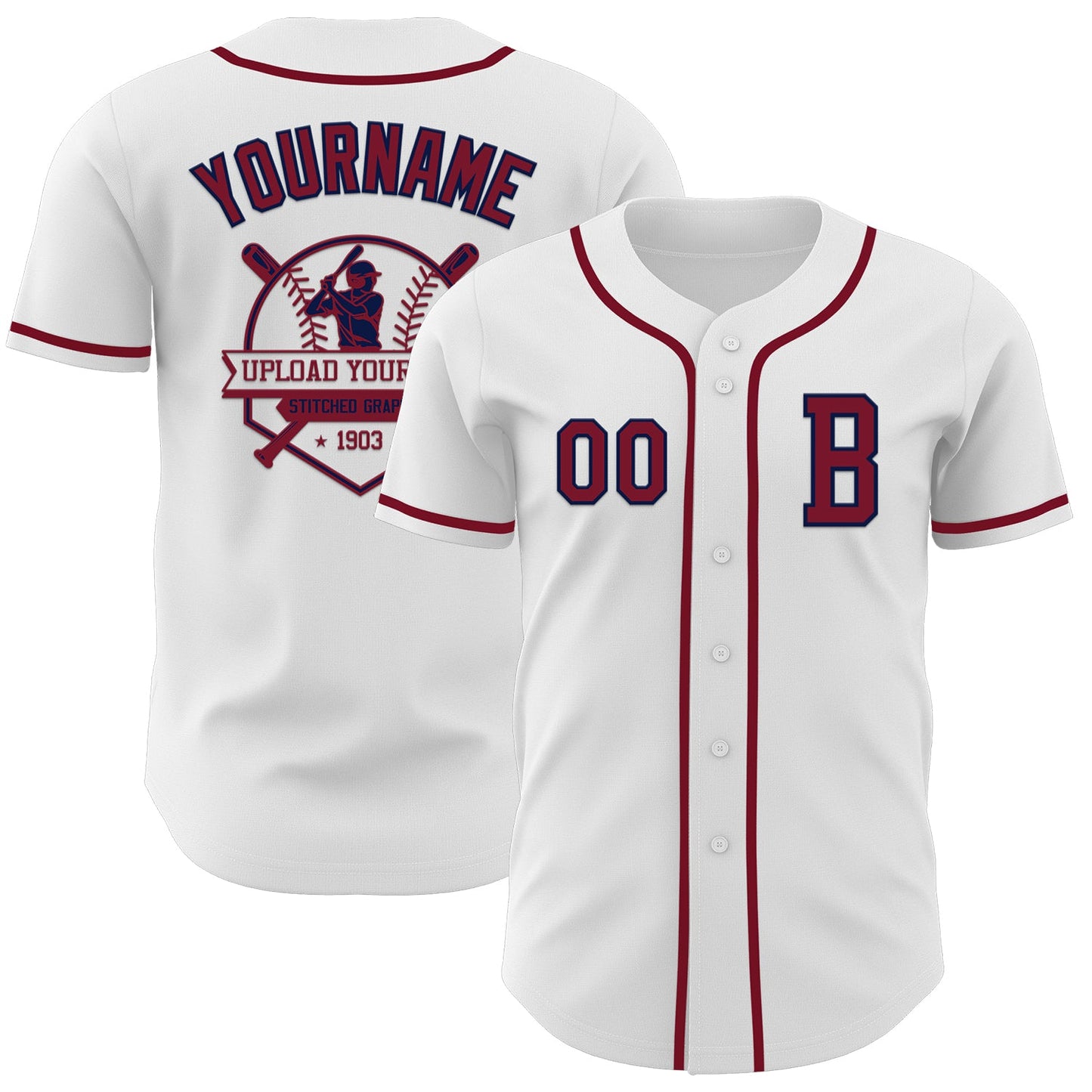 Custom White Crimson-Navy Authentic Baseball Jersey view 5
