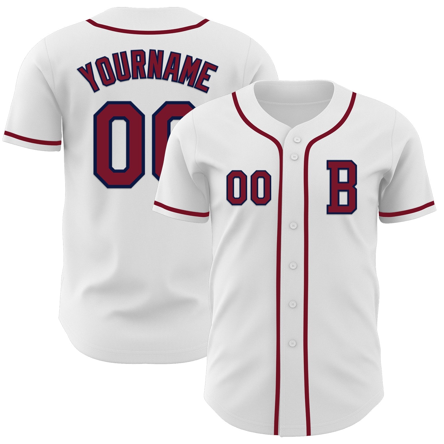Custom White Crimson-Navy Authentic Baseball Jersey - Main View