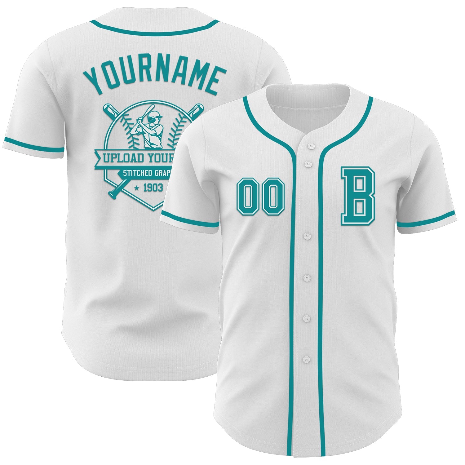 Custom White Teal Authentic Baseball Jersey view 5