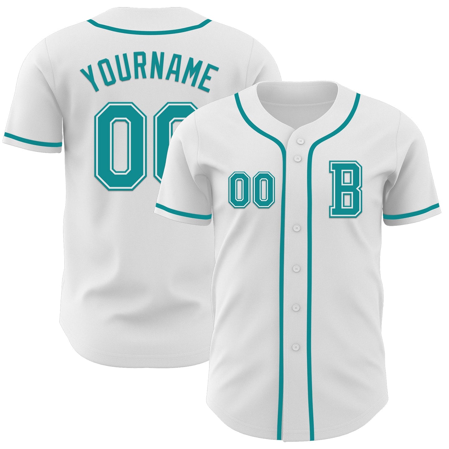 Custom White Teal Authentic Baseball Jersey - Main View
