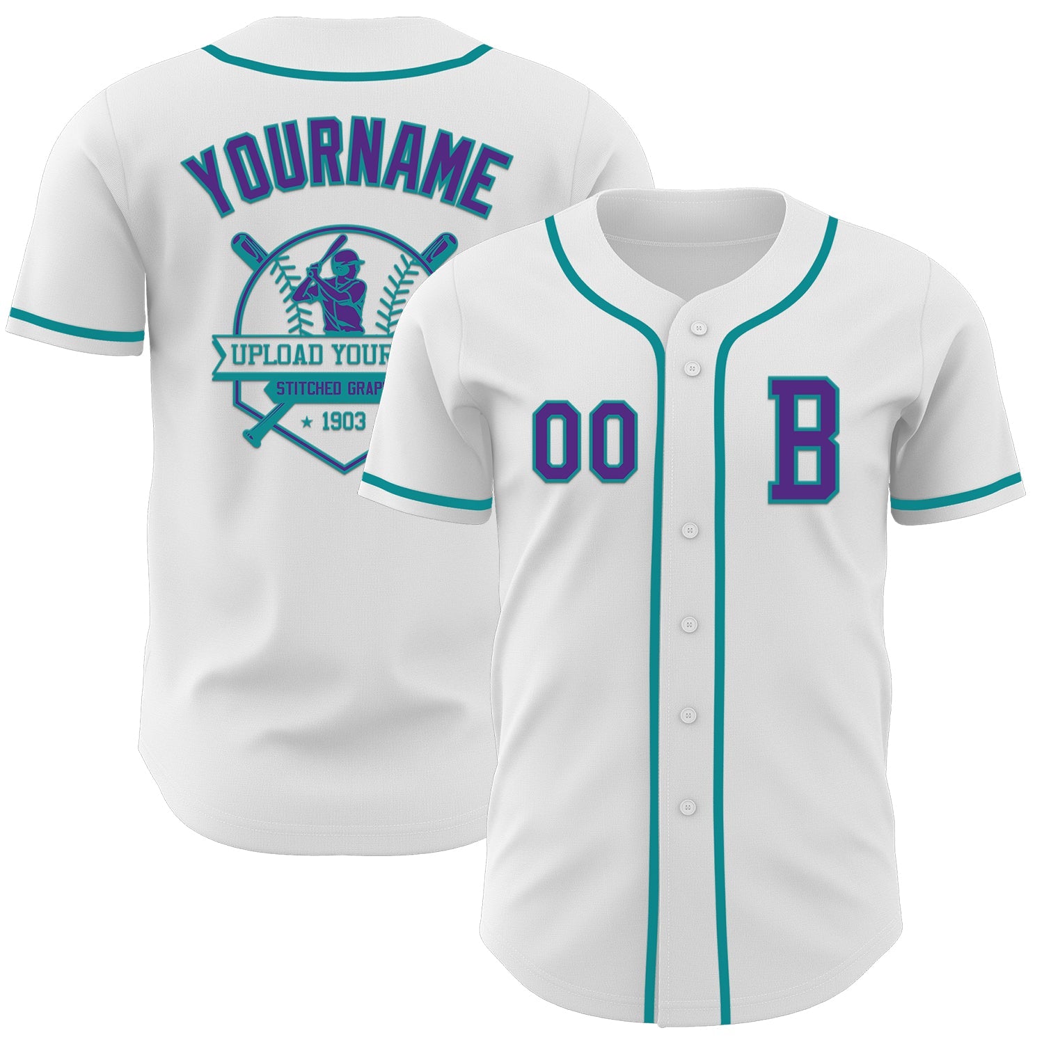 Custom White Purple-Teal Authentic Baseball Jersey view 5
