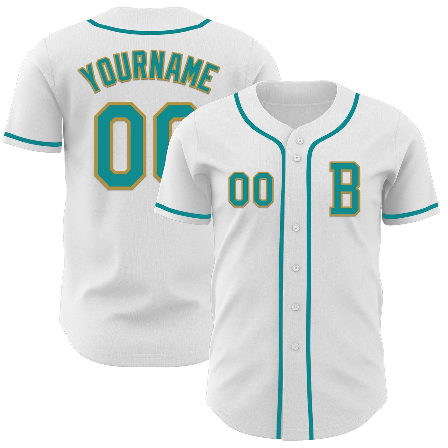 Custom White Teal-Old Gold Authentic Baseball Jersey - Main View