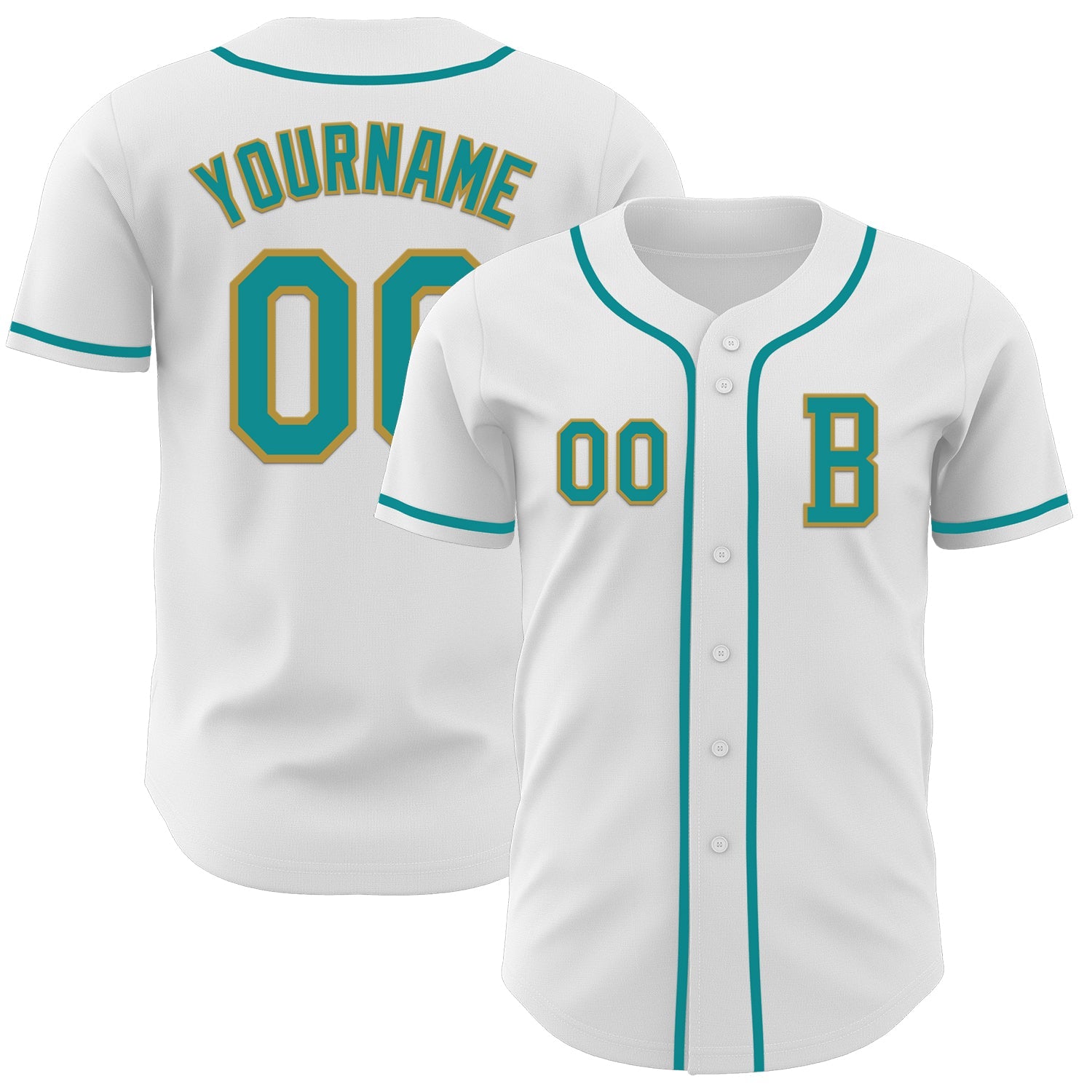 Custom White Teal-Old Gold Authentic Baseball Jersey - Main View