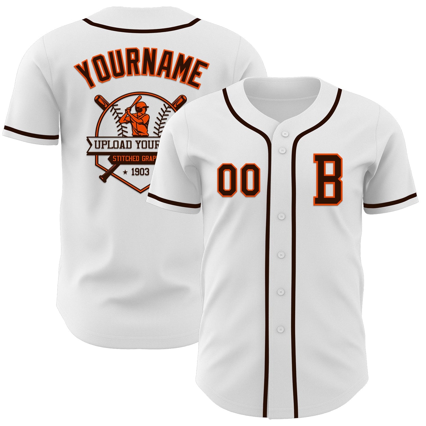 Custom White Brown-Orange Authentic Baseball Jersey view 5