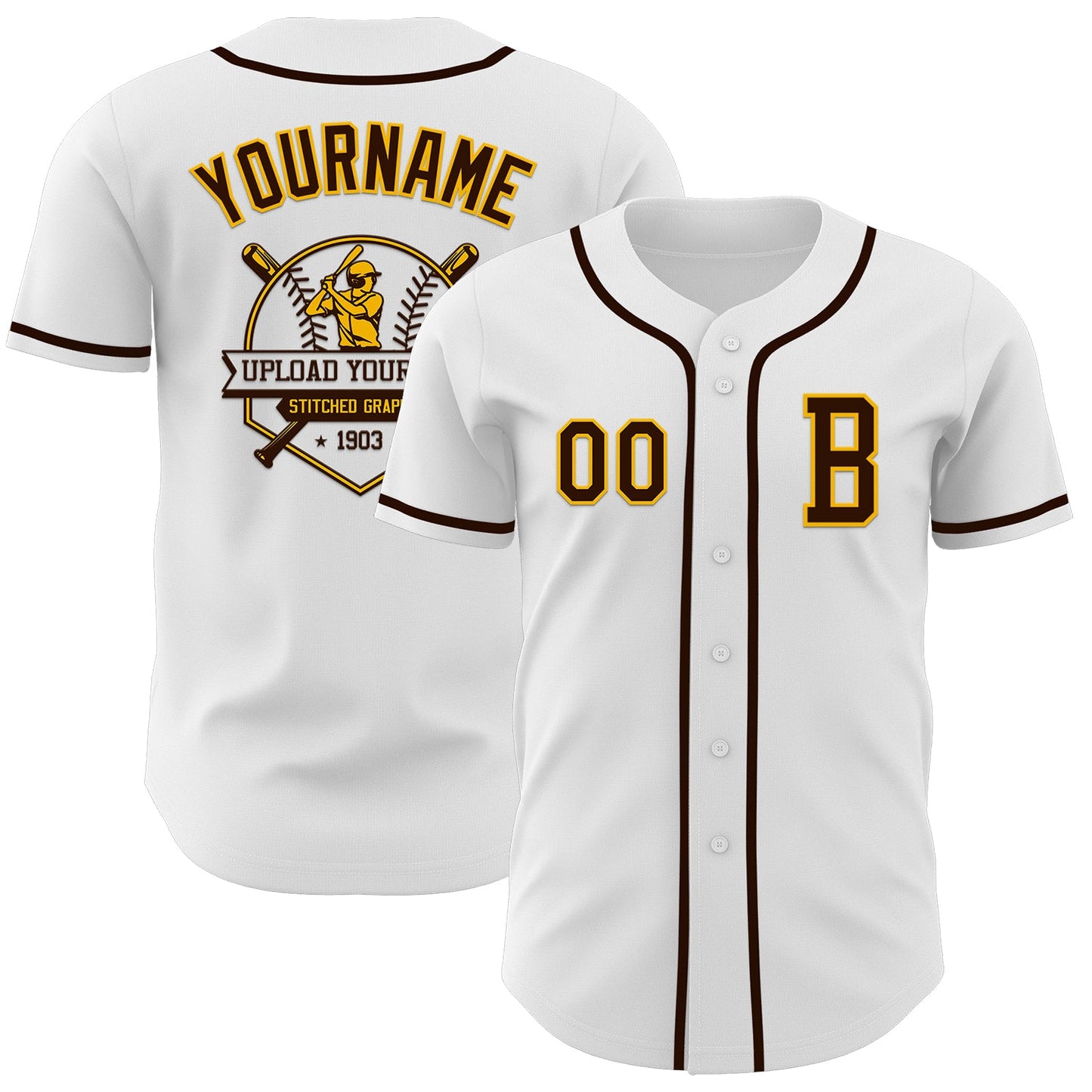 Custom White Brown-Gold Authentic Baseball Jersey view 5