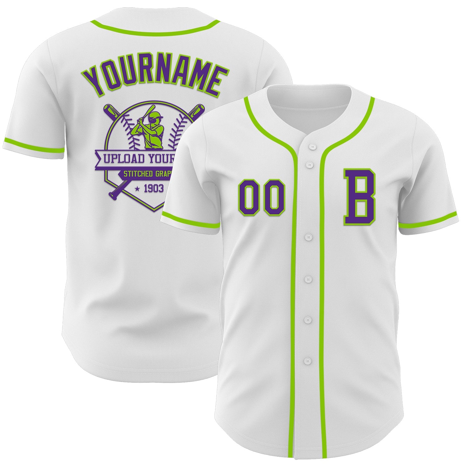 Custom White Purple-Neon Green Authentic Baseball Jersey view 5