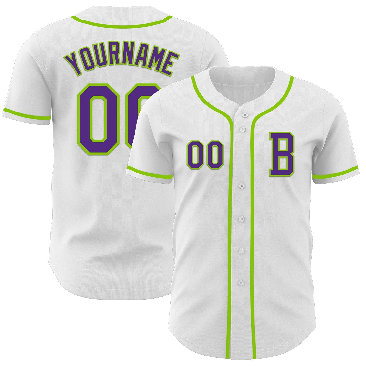 Custom White Purple-Neon Green Authentic Baseball Jersey - Main View
