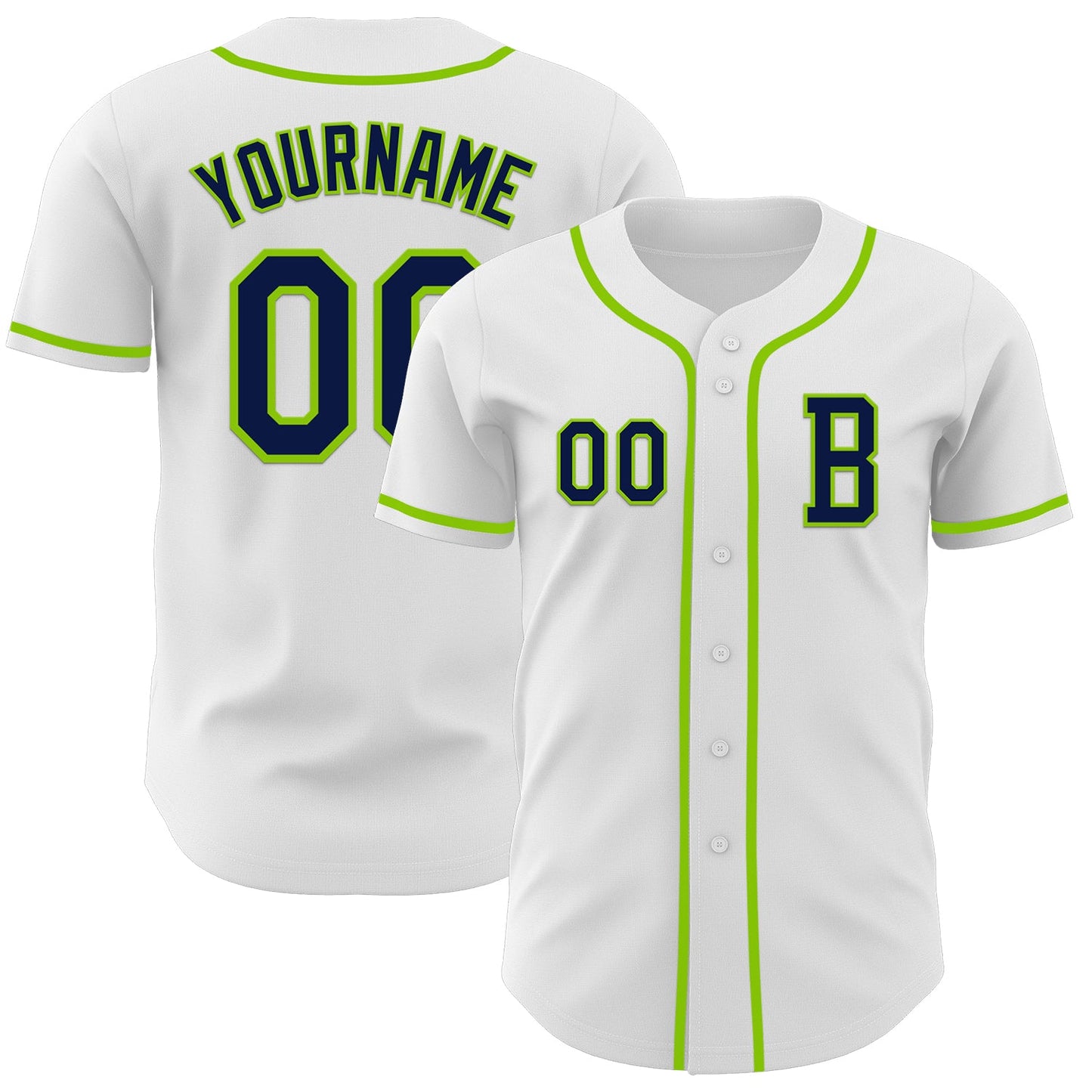 Custom White Navy-Neon Green Authentic Baseball Jersey - Main View