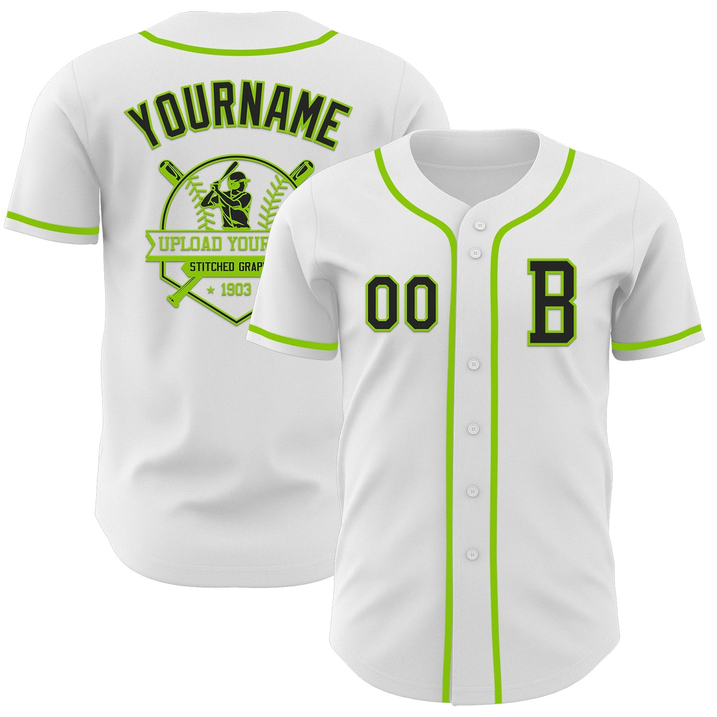 Custom White Black-Neon Green Authentic Baseball Jersey view 5