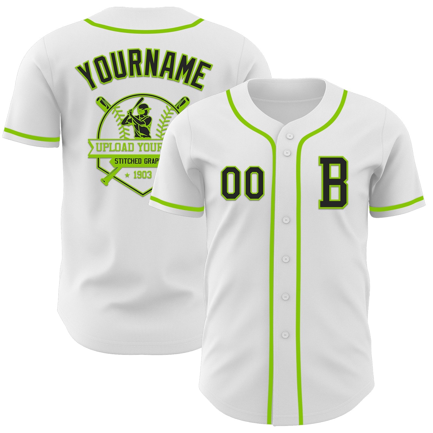 Custom White Black-Neon Green Authentic Baseball Jersey view 5