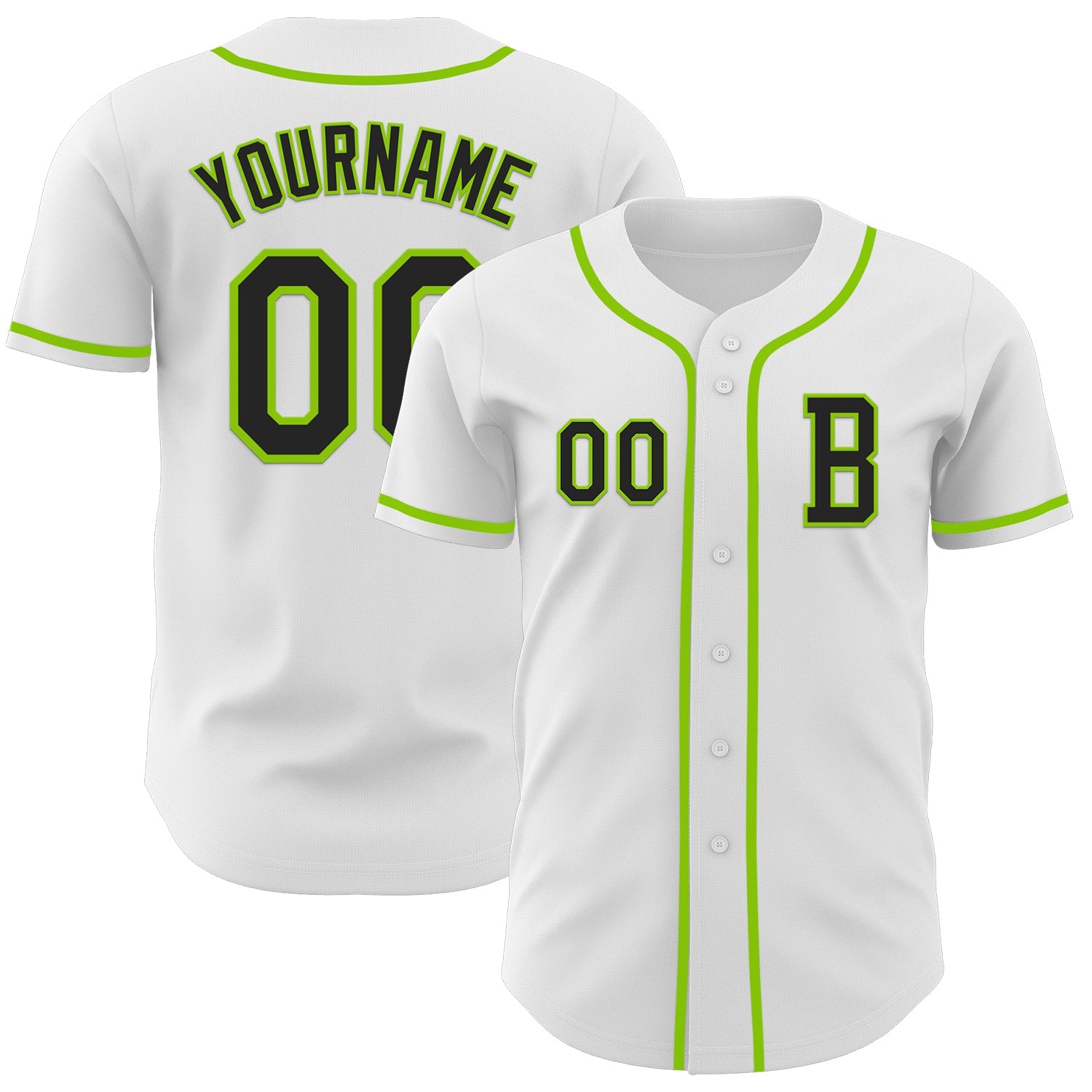 Custom White Black-Neon Green Authentic Baseball Jersey - Main View
