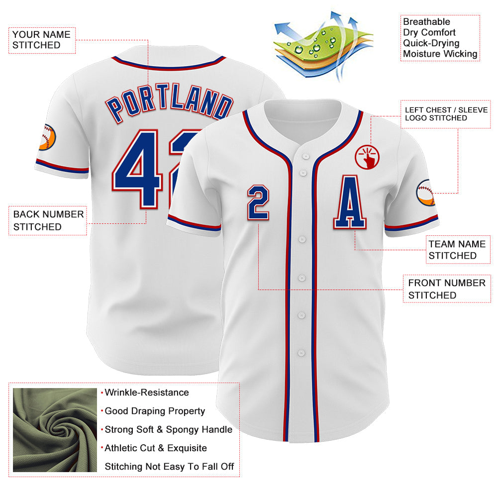 Custom White Royal-Red Authentic Baseball Jersey view 2