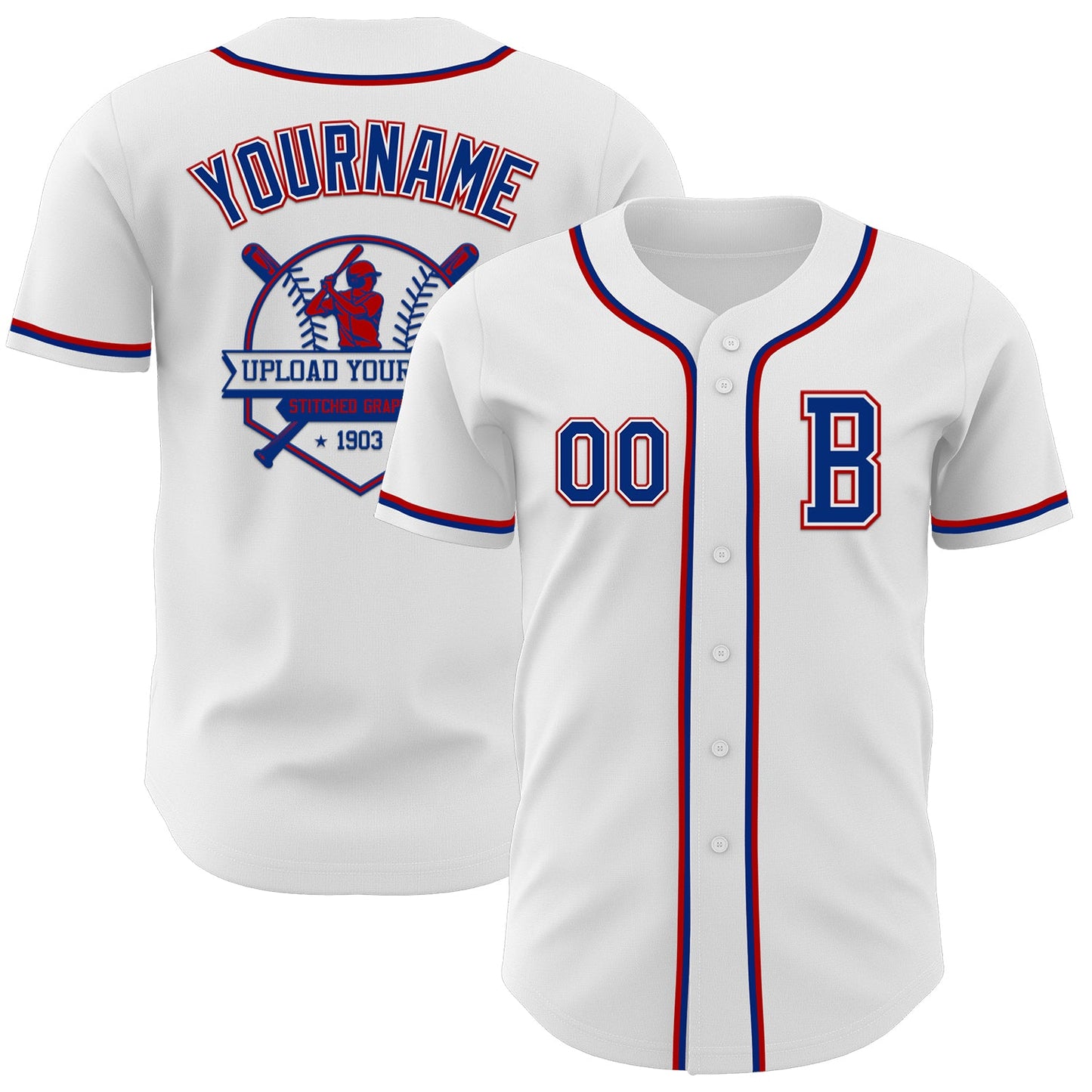Custom White Royal-Red Authentic Baseball Jersey view 5