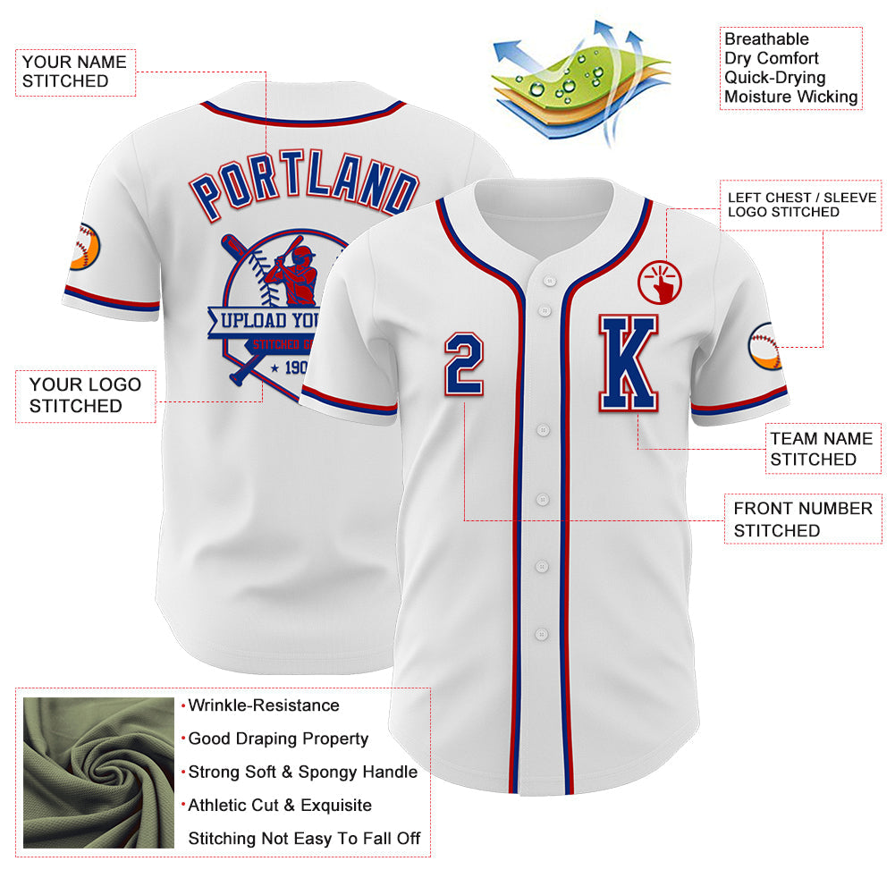 Custom White Royal-Red Authentic Baseball Jersey view 6