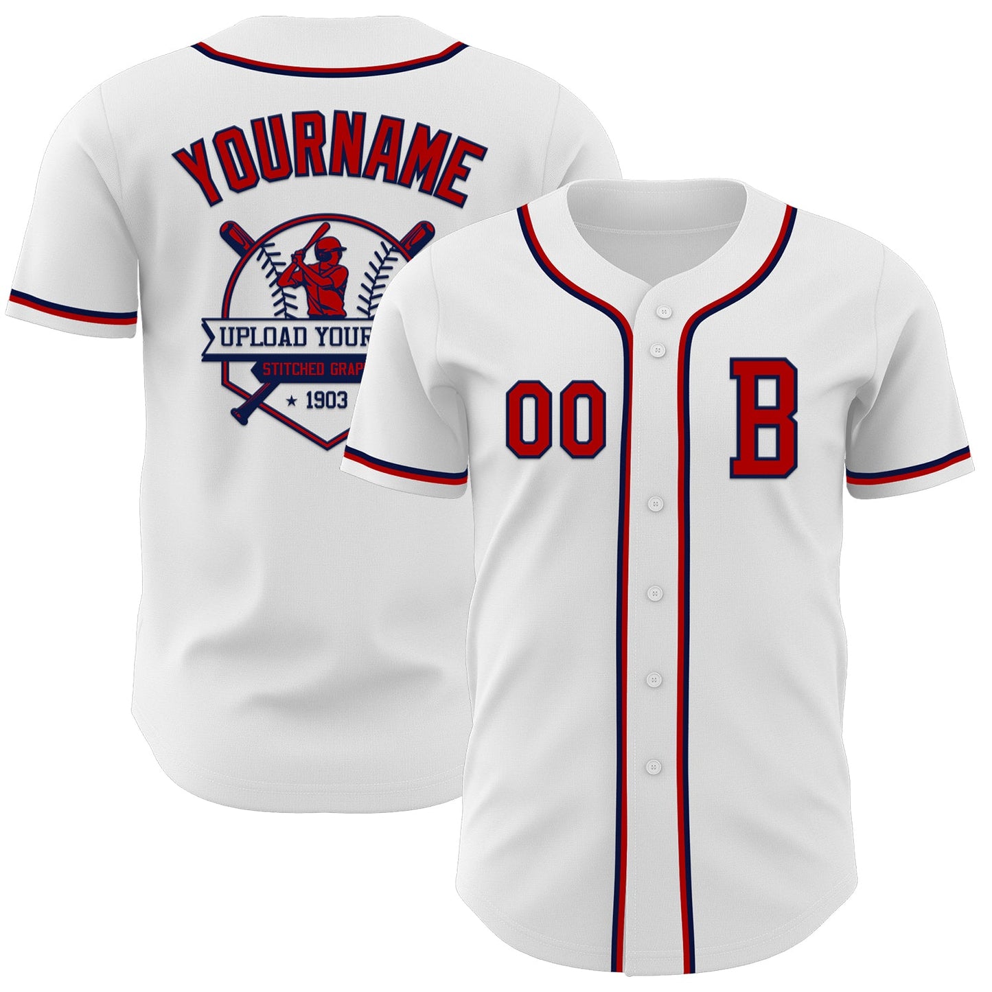 Custom White Red-Navy Authentic Baseball Jersey view 5