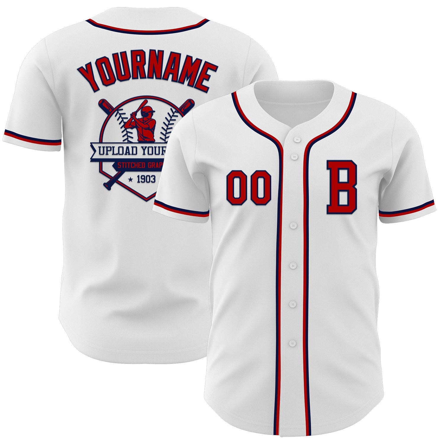 Custom White Red-Navy Authentic Baseball Jersey view 5