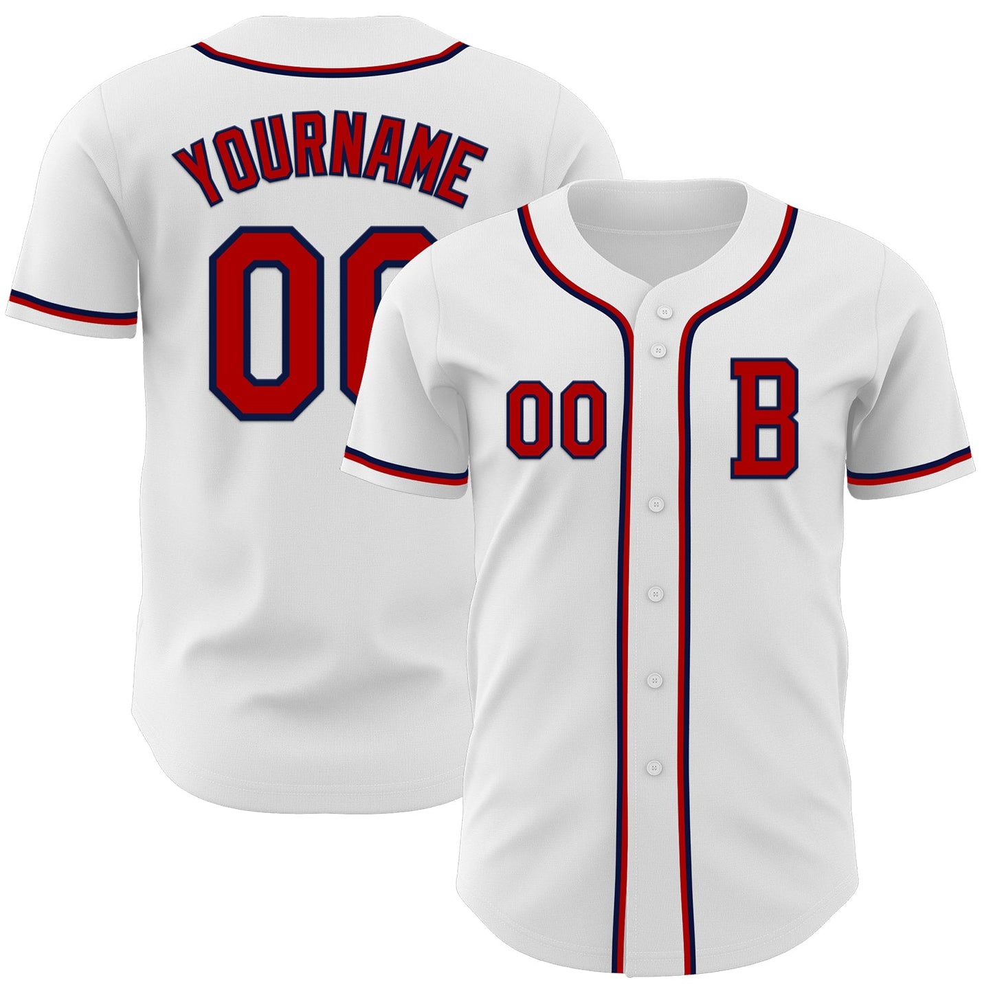 Custom White Red-Navy Authentic Baseball Jersey - Main View